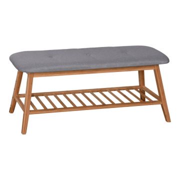 Bancă pentru încălțăminte cu 4 perechi Zerma, Bambus-Textil, Natural-Gri, 100x30x44 cm