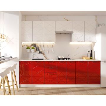 Bucatarie Boston 260x60x200cm Mdf Alb Rosu