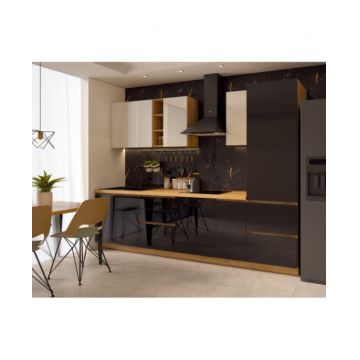 Bucatarie Chelsea, Stejar K003 - Alb Negru, 300x60x215cm