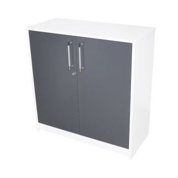 Comoda Birou 2 Usi Alb cu Gri - Dulap Depozitare Modern pentru Office