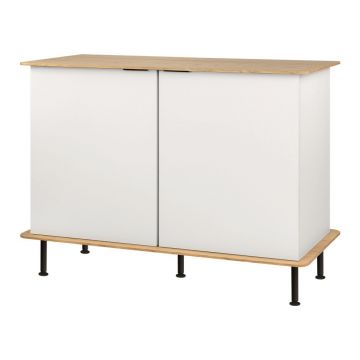 Comodă grej cu aspect de lemn de stejar cu orificiu pentru cabluri 120x88x50 cm Suumo – noo.ma