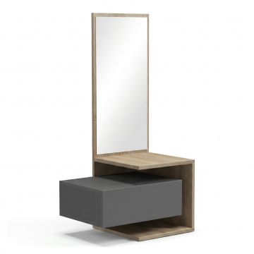 Cuier cu oglinda Kendi, Sonoma-Antracit, 49x31x90 cm