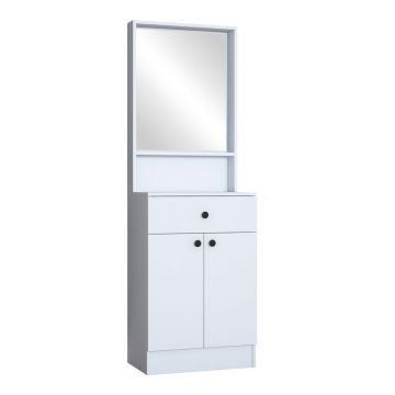 Cuier Rockder cu oglinda, Alb, 60x35x182 cm