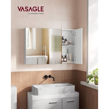 Dulap baie cu oglinda, Tiago, Alb, 90x15x60 cm