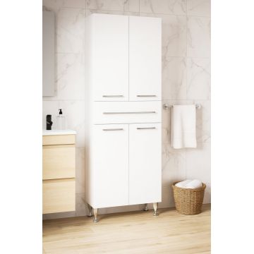 Dulap baie seria 005, front MDF, 4 usi, 1 sertar, montat, alb, 60x31.6x166 cm