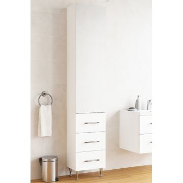 Dulap baie seria 009, front MDF, oglinda, 1 usa, 3 sertare, alb, 35.8x31.6x180 cm