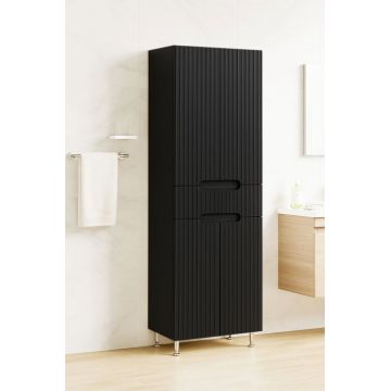 Dulap baie seria 033, front MDF, 4 usi, 1 sertar, negru, 60x31.6x166 cm