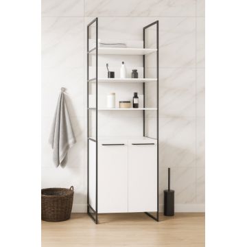 Dulap baie seria 740, cadru metalic, front MDF, 2 usi, alb, 67x37x190 cm