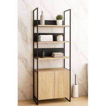 Dulap baie seria 760, cadru metalic, front MDF, 2 usi, antracit + sonoma, 67x37x190 cm