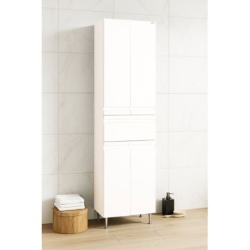 Dulap baie seria 786, front MDF, 4 usi, 1 sertar, montat, alb, 50x32x180 cm