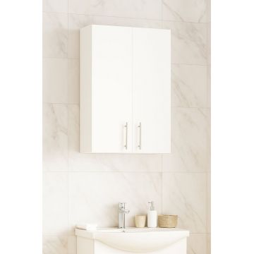 Dulap baie suspendat VERONA, front MDF, 2 usi, montat, alb, 50x21.5x68 cm