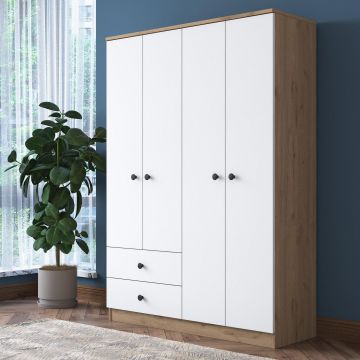 Dulap Haine Cedi 4 usi si 2 sertare si 2 bare de umerase, Nuc, 120x170x43 cm