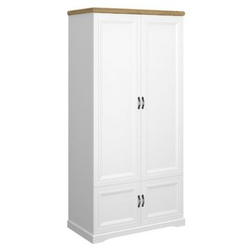 Dulap Haine RIVA SZF 4D, Alb cu Top Natur, 4 Uși, Înălțime 212 cm