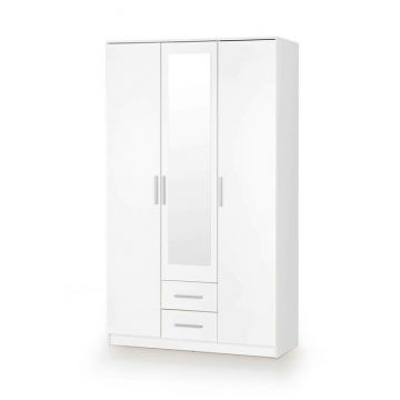 Dulap Lima S3 cu oglindă, design modern, PAL laminat lucios, 120x52x205 cm, alb
