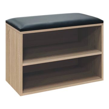 Dulap pantofi cu bancheta Kiana, Natural, Lemn, 60x32x44 cm, pentru 4 perechi de încaltaminte