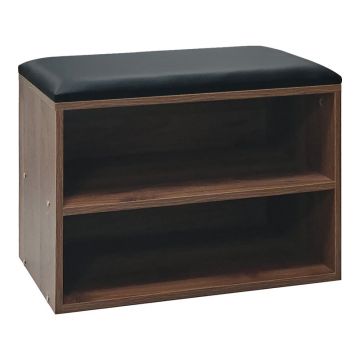 Dulap pantofi cu functie de taburet Kiana, Lemn, Nuc, 60x32x44 cm