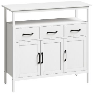 HOMCOM Bufet bucătărie, mobilier de depozitare, 3 uși, 3 sertare, compartiment deschis și rafturi reglabile, 95x35x88cm, alb | Aosom Romania
