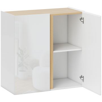 HOMCOM Bufet cu finisaj lucios, mobilier de depozitare cu 2 uși cu închidere amortizată și raft reglabil, 80x40x80cm, alb | Aosom Romania