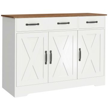 HOMCOM Bufet de bucătărie, mobilier de depozitare cu 3 uși tip hambar, 2 sertare și rafturi reglabile, 108 x 40 x 81 cm, alb | Aosom Romania