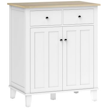 HOMCOM Bufet de bucătărie mobilier de depozitare pentru dormitor, salon birou cu 2 uși 2 sertare 76 x 48 x 91 cm alb | Aosom Romania