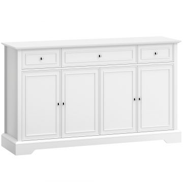HOMCOM Bufet de living, mobilier de depozitare cu 3 sertare, 4 uși cu închidere silențioasă și etajere reglabile, alb | Aosom Romania