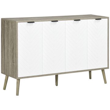 HOMCOM Bufet jos, mobilier de depozitare, 2 dulapuri, 4 uși, model chevron, polițe reglabile, 120 x 35 x 77,4 cm, alb și gri | Aosom Romania