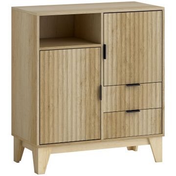HOMCOM Bufet living, mobilier de depozitare, 2 uși, 2 sertare, raft reglabil, compartiment deschis, 80x40x90cm, lemn natural | Aosom Romania
