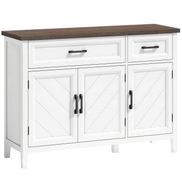 HOMCOM Bufet pentru living, mobilier de depozitare cu 3 uși cu model chevron, 2 sertare și 2 rafturi reglabile, 110 x 35 x 80,5 cm, alb | Aosom Romania