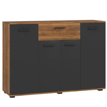 HOMCOM Bufet pentru living, mobilier de depozitare cu 4 dulapuri, sertare și rafturi reglabile, dim. 120 x 35 x 85 cm, maro și negru | Aosom Romania