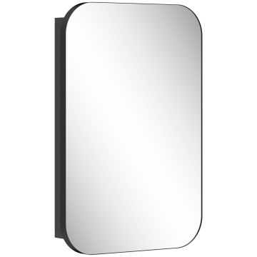 HOMCOM Dulap cu oglindă pentru baie, dulap de baie cu oglindă, dulap suspendat cu poliță reglabilă, 40 x 10 x 60 cm, Negru | Aosom Romania