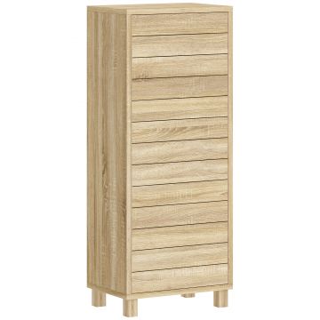 HOMCOM Dulap de baie din lemn cu poliță reglabilă și ușă cu lamele, deschidere prin apăsare, 34 x 23 x 84 cm, natural | Aosom Romania