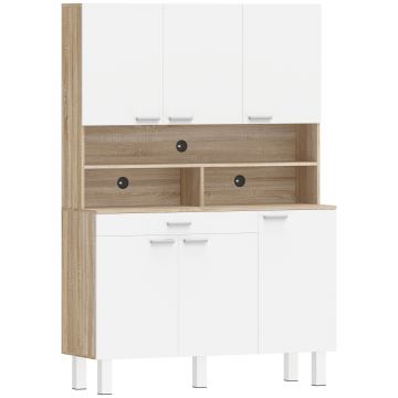 HOMCOM Dulap Înalt de Bucătărie cu 6 Uși și Sertar Mare Rafturi Blat Generos pentru Cuptor cu Microunde 120x40x175 cm Alb | Aosom Romania