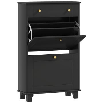 HOMCOM Dulap pentru pantofi îngust cu sertare cu uși basculante și raft reglabil, 60 x 23,5 x 98,5 cm, negru | Aosom Romania