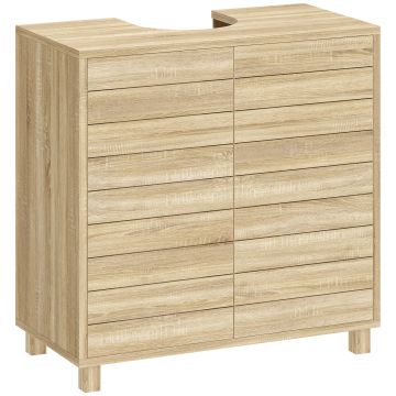 HOMCOM Dulap sub lavoar cu poliță reglabilă, uși cu lamele și deschidere prin presiune pentru lavoar cu piedestal sau perete | Aosom Romania