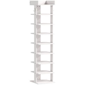 HOMCOM, Raft pentru Pantofi, Cu 9 Rafturi, PAL, 30 x 30 x 128.4 cm, Alb | Aosom Romania