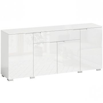 HOMCOM Sideboard lucios, bufet modern cu 4 uși și rafturi reglabile, dulap de bucătărie cu Soft-Close, alb | Aosom Romania
