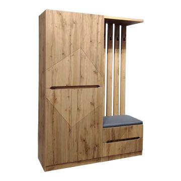 Mobilier de intrare Zomie, Lemn de Stejar, 131x41x180 cm
