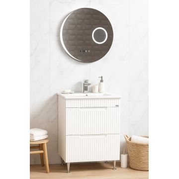 Set Baza front MDF cu Lavoar si Oglinda cu iluminare LED, seria 033, cu sertare, montat, 60 cm, alb