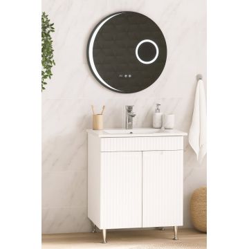 Set Baza front MDF cu Lavoar si Oglinda cu iluminare LED, seria 033, montat, 60 cm, alb