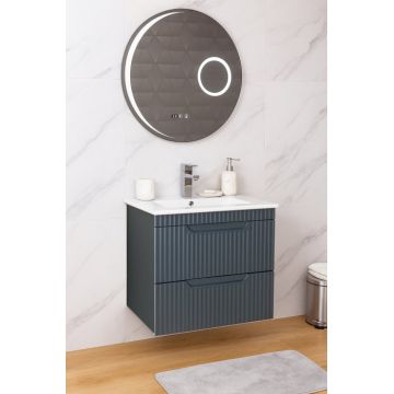 Set Baza front MDF cu Lavoar si Oglinda cu iluminare LED, seria 033, suspendata, cu sertare, montat, 60 cm, antracit