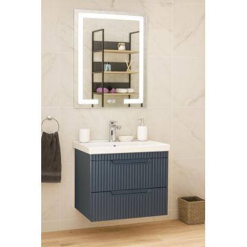 Set Baza front MDF cu Lavoar si Oglinda cu iluminare LED, seria 733, suspendata, cu sertare, montat, 60 cm, antracit