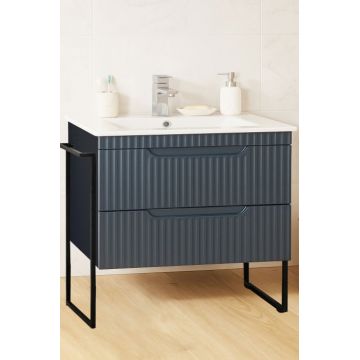 Set Baza front MDF si Lavoar seria 033, cu sertare, cadru metalic, montat, 80 cm, antracit