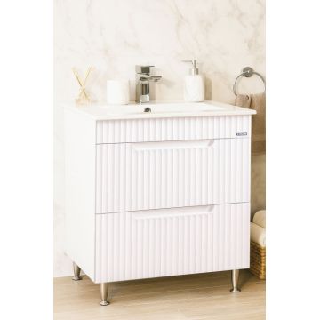 Set Baza front MDF si Lavoar seria 033, cu sertare, montat, 70 cm, alb rustic