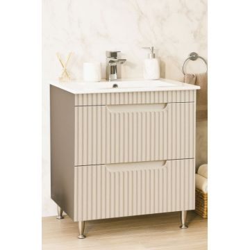 Set Baza front MDF si Lavoar seria 033, cu sertare, montat, 70 cm, crem