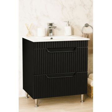 Set Baza front MDF si Lavoar seria 033, cu sertare, montat, 70 cm, negru