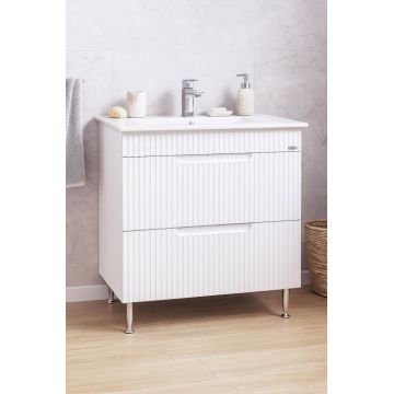 Set Baza front MDF si Lavoar seria 033, cu sertare, montat, 80 cm, alb rustic