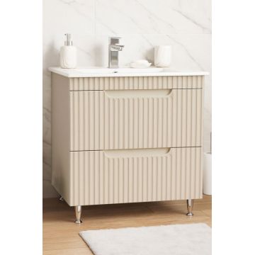 Set Baza front MDF si Lavoar seria 033, cu sertare, montat, 80 cm, crem