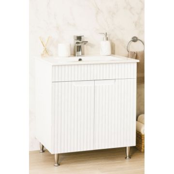 Set Baza front MDF si Lavoar seria 033, montat, 70 cm, alb rustic