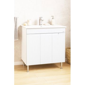 Set Baza front MDF si Lavoar seria 033, montat, 80 cm, alb rustic