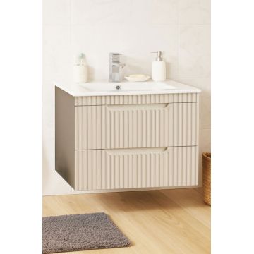 Set Baza front MDF si Lavoar seria 033, suspendata, cu sertare, montat, 70 cm, crem